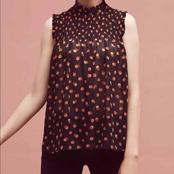 Anthropologie Maeve Darby Victorian Neck Smocked Swing Polkadot Blouse 4 - Picture 6 of 7